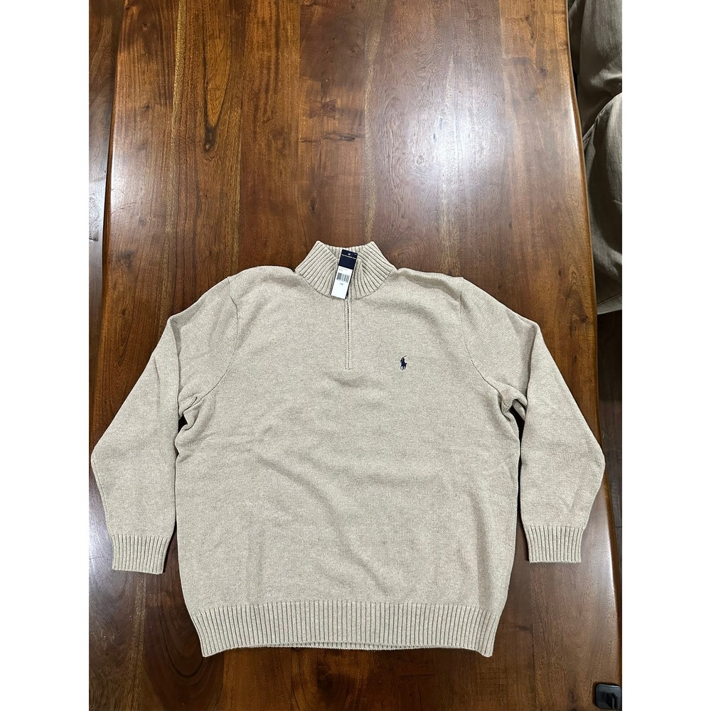 Polo Ralph Lauren Cotton Quarter Zip Sweater Oatmeal Tan Size 1XB NWT